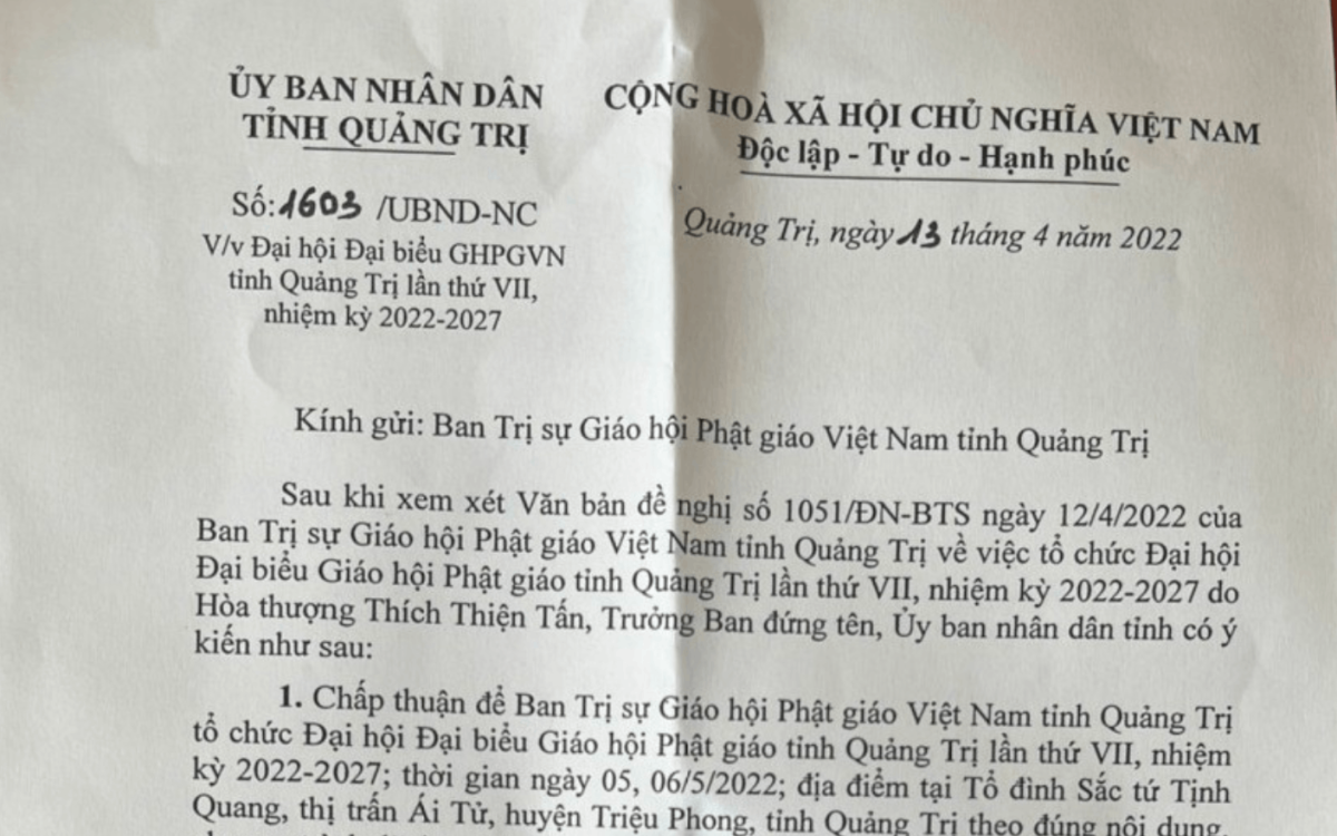 THÔNG BÁO số: 1603/UBND-NC của UBND tỉnh Quảng Trị