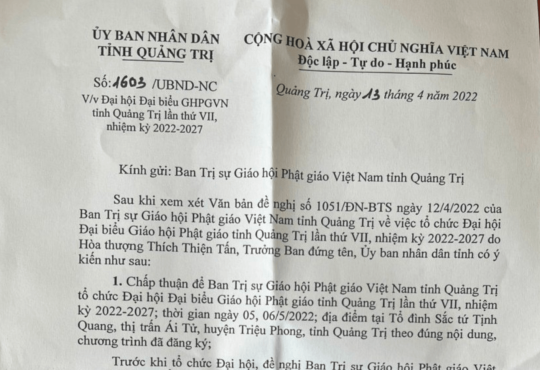 THÔNG BÁO số: 1603/UBND-NC của UBND tỉnh Quảng Trị